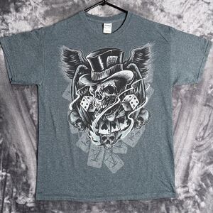 Vintage Y2K Dark Magic Skull Wings Casino Short Sleeve T Shirt Size Large